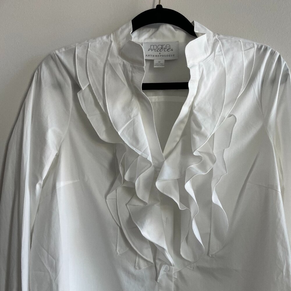 Anthropologie White Ruffle Front Button-Down Blouse - Picture 4 of 4